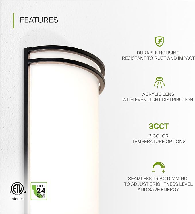 ASD Indoor LED Wall Sconce Lights - 14 Inch 20W Black Modern LED Wall Sconces Hardwired - ETL Dimmable 3000K 4000K 5000K Adjustable Sconce Light Fixture for Bedroom, Hallway