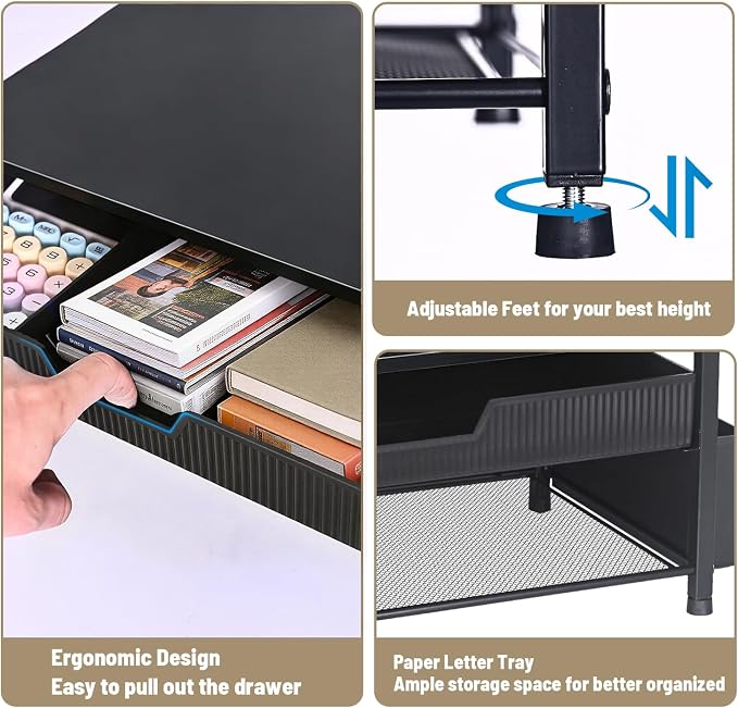 Printer Stand for Desk, Desk Organizer with Storage, Desktop Printer Table for Home Office, Multi-Purpose for Home Printer, Fax Machine, Scanner, Die-Cut Machine (Black)