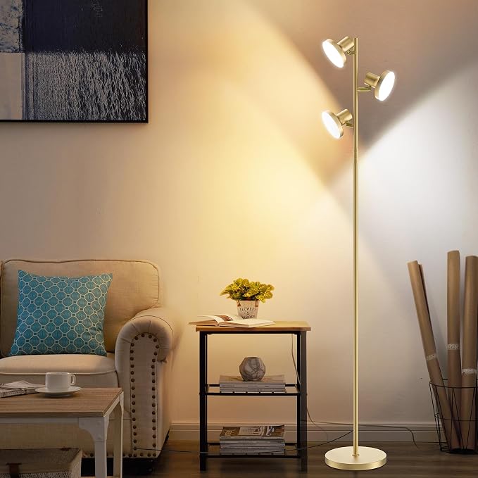 36W LED Tree Floor Lamp, Modern Dimmable Standing Lamp with Remote & Touch Control, 4 Color Temperatures, 3 Rotatable LED Light Floor Lamps for Living Room, Bedroom, Office