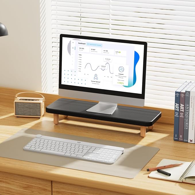 Monitor Stand Riser, 24 Inch Wood Desk Organizer with Monitor Stand & Storage Computer Monitor and Laptop Riser Multifunctional Laptop Stand Desk Organizer for Office Home Screen/Laptop/PC (Black)