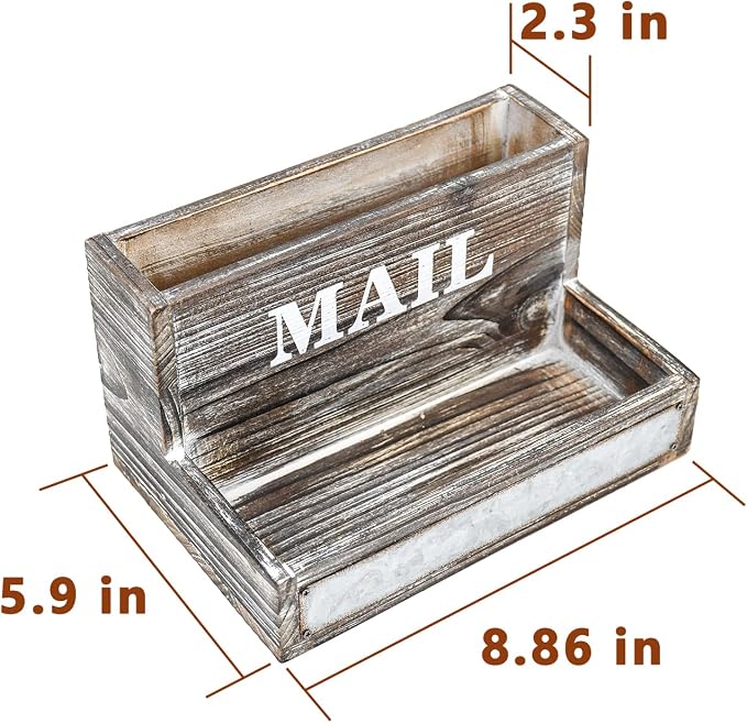 Farmhouse Wood Desktop Desk Mail Organizer with 2-Slot Desktop Mail Sorter Holder File Organizer Bill Paper Folder Office Desk Accessories Rustic Office Supplies Home Decor