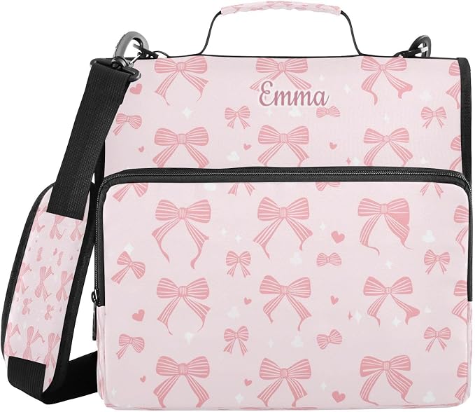 Personalized Bow Print Zipper Binder with Name | Your selected font will be printed with a matching outline to complement the bow design