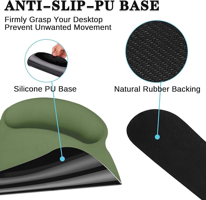 Keyboard Mouse Pad Set, 4 in 1 Desk Mat Set, Olive Green | Large Mousepad+Keyboard Wrist Rest+Mouse Wrist Rest+Coaster Ergonomic Design for Home Office Computer