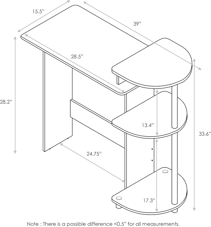 Furinno COMPACT Desk, 28.5" Wide Gaming Desk with Shelves, Computer Desk with Book Shelf, Office Desk for Home Office, Study Room, Dorm, Bedroom, Dark Walnut
