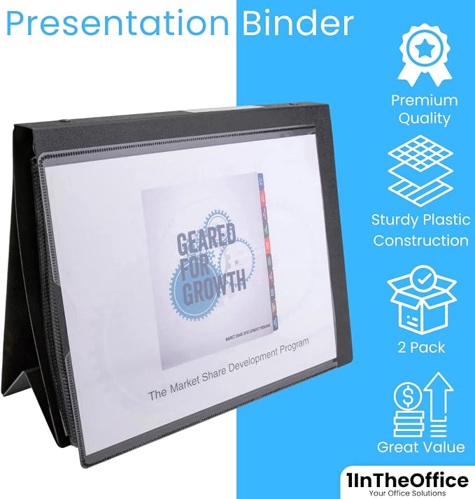 1InTheOffice Presentation Binder 8 1/2" x 11" Sheet Size, 2 Pack