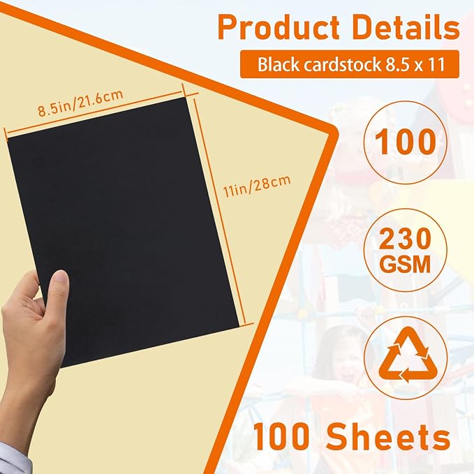 Guakicae 100 Sheets Black Cardstock 8.5 x 11 for Halloween | 80lb Heavyweight Black Paper Card Stock for Wedding Invitations, Greeting Card, Memus, DIY Cards Making, Certificates
