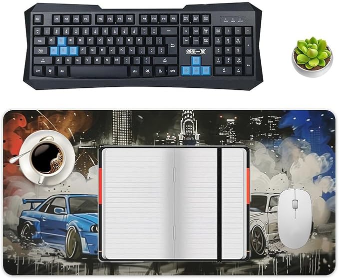 Car Large Mouse Pad Gaming R34 R32 Racing Car Anime Aesthetic Graffiti JDM Desk Mat for Keyboard and Mouse Mat Non-Slip Rubber Desk Pad 30x60cm, Style