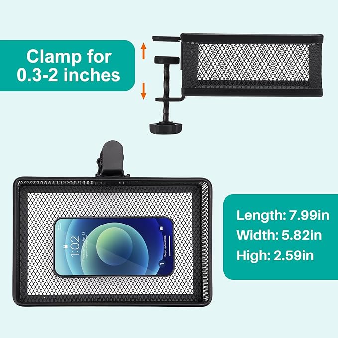 Under Desk Drawer, Clamp on Desk Organizer Under Table Hanging Desk Storage | 2 ways to clamp on: desk side or leg. Under desk organizer, clamp on desk drawer, basket hanging under table shelf, no-drill