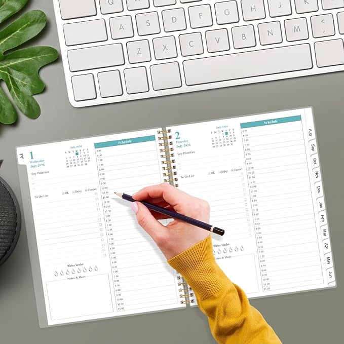 Daily Planner 2026-2027 Full Page Per Day- 2026-2027 Daily & Monthly Planner from July 2026 to June 2027, Day Planner 2026-27 with 12 Months Tabs, 8.5" x 11", Pink Flowers
