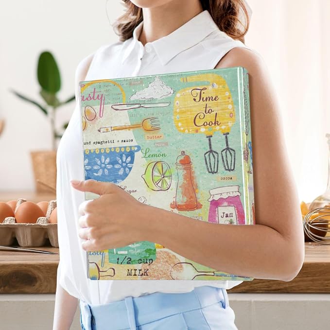 Personalized Recipe Binder 8.5x11 3 Ring Recipe Binder Customizable Cookbook Binders with Clipboard&Pockets Large Recipe Organizer for Kitchen, Recipes, Family-Hand Draw Cute Kitchen Supplies, 2 Pack