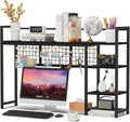 Snughome Desk Shelf, 44.9" Desktop Organizer Shelf, Desk Hutch for Computer Monitor, 4 Tier Desk Display Rack with Pegboard Hooks Set, Wood Desktop Bookshelf for Home Office Dorm