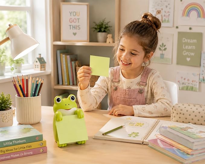 Frog Pop-Up Sticky Note Dispenser for 3 x 3 in Notes, Green | Includes 100 sheets; handmade resin decor for office, home or classroom; gift for teachers, coworkers and frog lovers