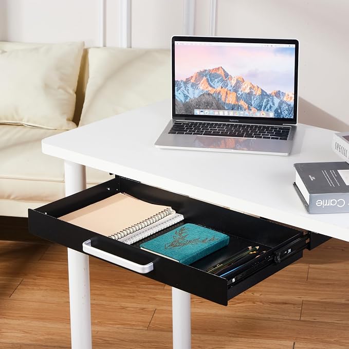 Under Desk Drawer Organizer 21", Large Desk Pencil Storage Drawer | Black, Under Cabinet Table, Heavy Duty Pull Out Shelf, Attachable for Workbench, Adjustable Brackets, Work Shop, Desk Lip