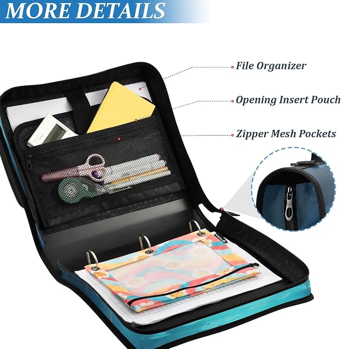 Personalized Sea Turtle 3 D-Ring Binder Bag Zipper Organizer | Multi-Pocket with Handle and Detachable Shoulder Strap Holds 500 Sheets for School Office Supplies