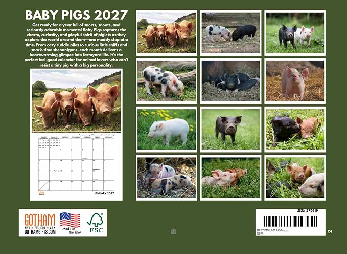 Baby Pig Calendar 2027 Piglet Monthly Wall Calender 12 Month