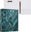 Vintage Teal and Turquoise Tiles Binder 3 Ring 1.5 Inch Binder with Clipboard&Pockets, Hardcover Binders Heavy Duty Large File Folder for Office School Supplies - Holds 200 Sheets