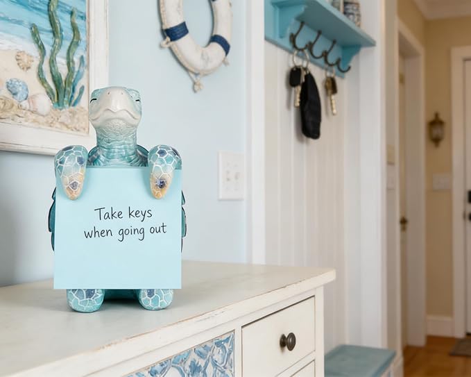 Sea Turtle Pop-Up Sticky Note Dispenser for 3 x 3 in Notes, Blue | Includes 100 sheets, handmade resin desk decor for office, home or classroom; gift for teachers, coworkers and turtle lovers