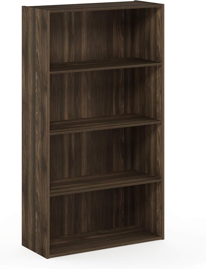 Furinno PASIR Book Shelf, 4-Tier Bookshelf, Bookcase with Open Shelf, 9.4 x 23.6 x 41.7, for Living Room, Bedroom, Home Office, Columbia Walnut