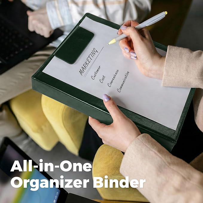 SKYDUE 3 Ring Binder with Magnetic Clipboard, 1 Inch Binder with 5 Dividers | Faux Leather Binder, Folder, Binder Pouch, Plastic Sleeves, and notepad, Ideal for Office & School Supplies Organize