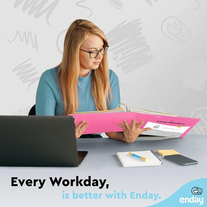 Enday 1 Inch Binder (6 Pack - Pink) 3 Ring Binder 1 inch with Clear View Cover and 2 Inside Pocket - for Letter Size 8.5 x 11'' Paper, Ideal for School Supplies, Office, and Home