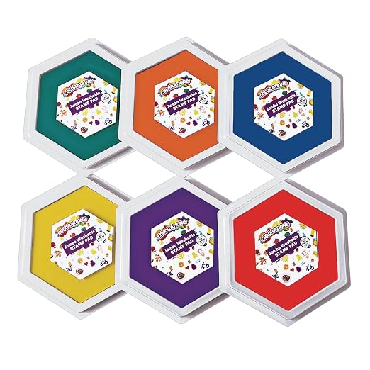 Colorations Classic Primary Colors Jumbo Washable Stamp Pads Washable Ink Pack of 6 (6"L x 7"W) - Classroom Stamping for Kids With Lid | 6" L x 7" W, Includes Lids, Washable Ink for Kids' Classroom Stamping