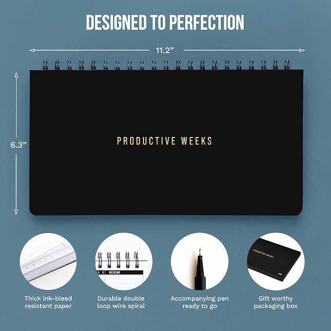 Weekly Planner 2026 (Undated) | Daily Weekly Monthly Planner PRODUCTIVE WEEKS + Pen | Habit Tracker Organizers office, academic | Week at a glance planners for men and women | 1 Full Year | V1