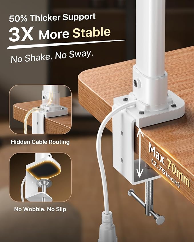 ONEMIX LED Desk Lamp with Clamp, 42-Inch 4-Panel Light for Dual Monitors | 1800 Lumens, 4 Adjustable Panels, 5 Color Temps, 5 Brightness Levels, Remote, Timer, Flicker-Free for Home Office