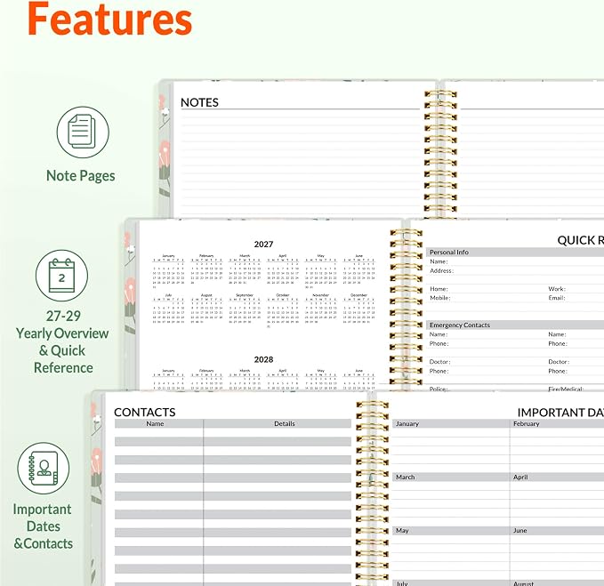 SUNEE 2027 Appointment Book, Quarter-Hourly, Weekly Monthly Planner, 6" x 8.3",Green Wildflower