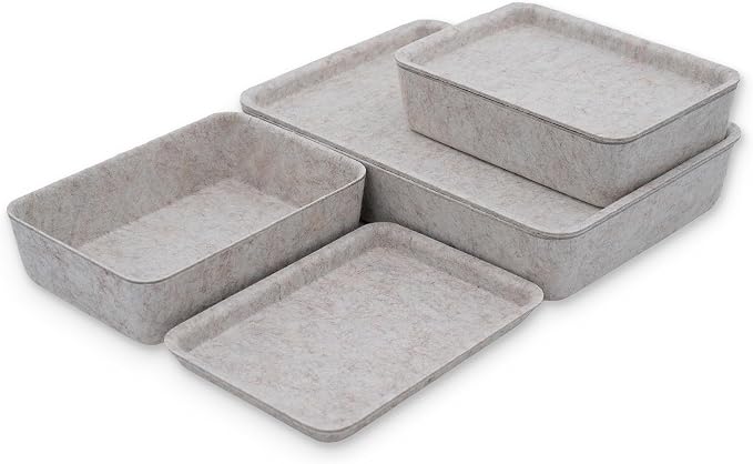 Oatmeal Lidded Felt Drawer Organizers 3pc Office Makeup Storage Box