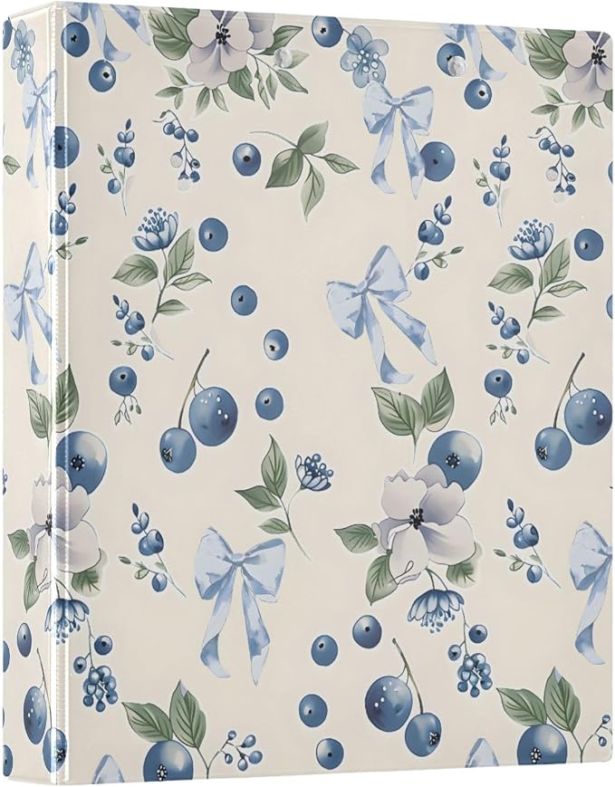 Blueberry Blue Bow 3 Ring Binder with 2 Interior Pockets 1.5 inch Binders 3 Ring Heavy Duty Fit 8.5" x 11" Letter Size for Office School, 2 Pack