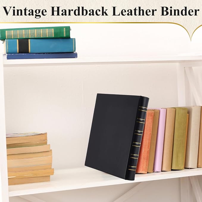 ReliThick 2 Pcs Vintage Hardback Leather 3 Ring Binder, 1 Inch D Rings Holds 200 Sheets, Professional Binder Organizer, Planner, for School and Office Supplies(Black)