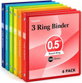 SUQJOY 0.5 Inch 3 Ring Binders with 2 Interior Pockets, 6 Pack Assorted Rainbow Colors, Durable 1/2 In Binders for US Letter Size 8.5 x 11 Inches Paper, Ideal for School, Office, and Home Organization