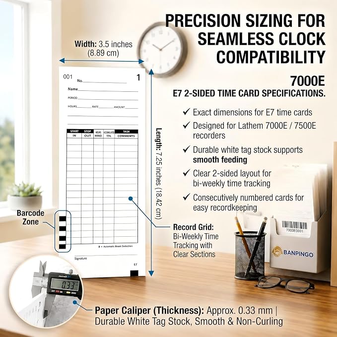 1000 Time Cards Compatible with Lathem 7000E and 7500E Time Clocks