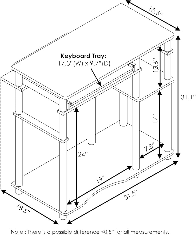 Furinno Abbott 31.5 Inch Desk with Keyboard Tray, Grey Oak | Easy Assembly, Storage Shelf, Computer Desk, Gaming Desk, Writing Desk for Dorm, Bedroom, Study Room