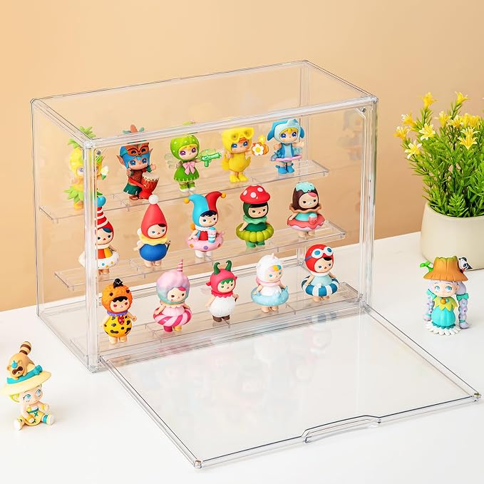 Large Clear Acrylic Display Cases for Collectibles,Display Box for Figures | 3 Tier Dustproof,Magnetic Door Showcase for Action figurine,Display Shelf Box,360°View Stackable Boxes(1,Large)