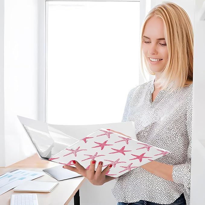 Pink Starfish Nautical Coastal Ocean C 3 Ring Binder with 2 Interior Pockets 1.5 inch Binders 3 Ring Heavy Duty Fit 8.5" x 11" Letter Size for Office School, 2 Pack