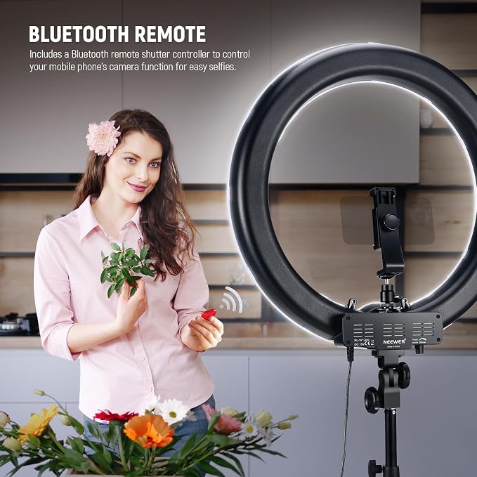 NEEWER 55W 18"/45cm Ring Light Kit [New Version], with Tripod Stand, RL-18 | 5600K Dimmable LED Ringlight, Phone Holder for iPhone, Lighting for Selfie Makeup Lash Tattoo Studio Photo Video Recording