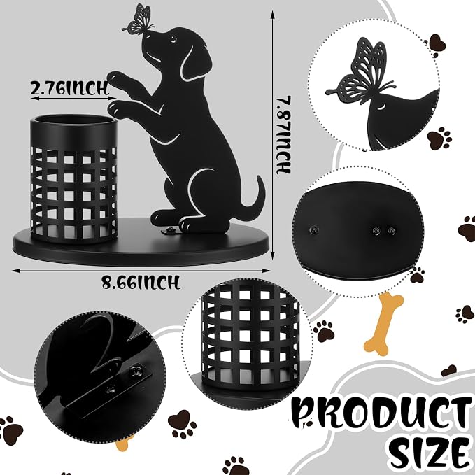 Tandefio Dog Pen Holder for Desk Cute Black Puppy Pencil Holder Metal Desk Accessories Organizer Makeup Brush Pen Cup for Back to School Stationery Office Home Decor Table Centerpiece Lover Gift Women