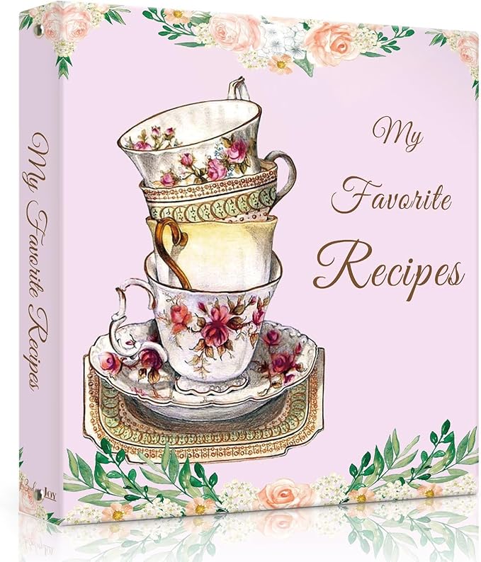 Recipe Binder 8.5x11 3 Ring with Plastic Sleeves, Blank Recipe Book Binder | Waterproof recipe binder 8.5x11 with plastic sleeves, recipe cards and gift box to make your own cookbook(Retro Cups).