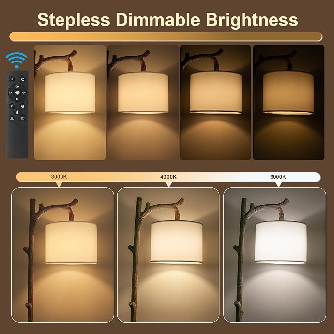 Retro Farmhouse Floor Lamp for Living Room with Remote Rustic Standing Lamps Tree Trunk Deco Modern Country Vintage Wood Floor Lamp（Brown,Bulb Included）
