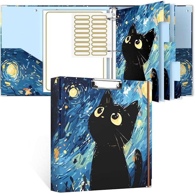 Rouidr 3 Ring Binder, 2 Inch Round Ring Binder Organizer with Clipboard, 5 Dividers Tabs, A4 8.5 x 11 Inch Paper & Clear Sleeves for School, Office Supplies