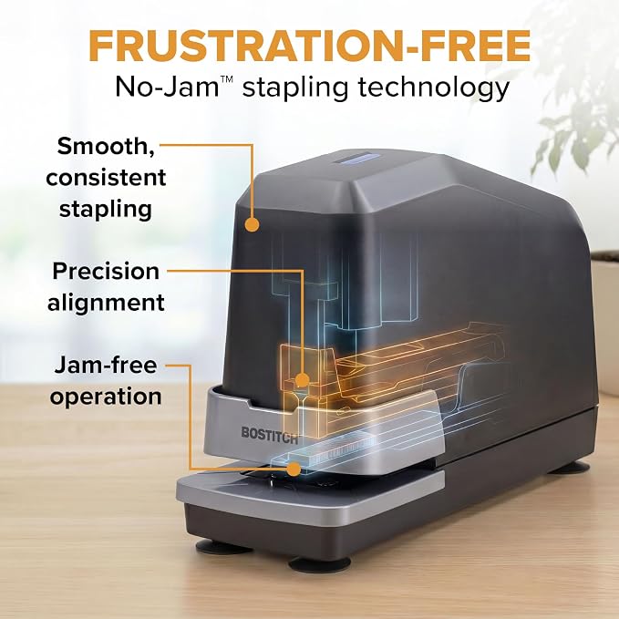 Bostitch Office Impulse Heavy Duty Electric Stapler Value Pack, 45 Sheet Capacity, Includes 5,000 Staples, No-Jam, Faster Stapling, Silver