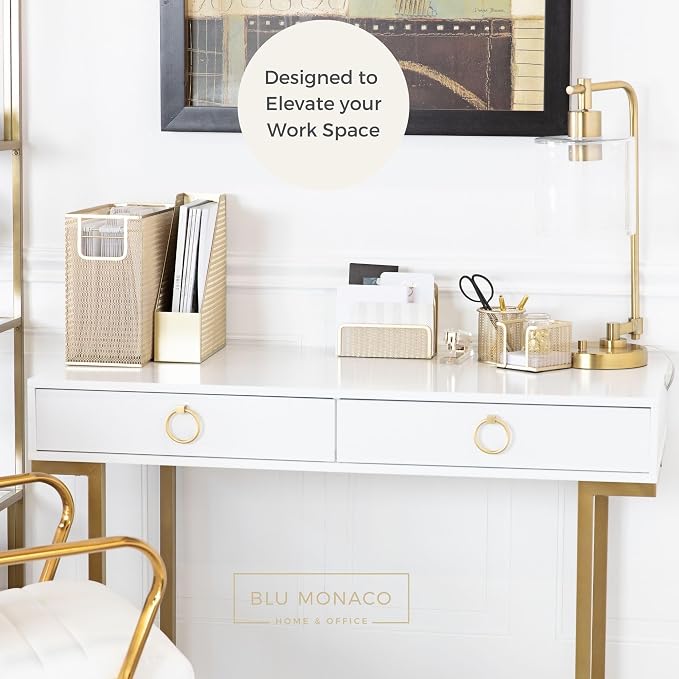 BLU MONACO | Gold Desk File Folder Organizer Set | Desktop Hanging File Organizer with Letter Size Holder | Hanging File Folders Organizer Office Accessories
