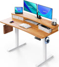 HUANUO 48″ x 24″ Electric Standing Desk with 2 Drawers, C-Clamp Mount Compatible, Height Adjustable Computer Desk, Home Office Stand Up Desk with 4 Preset Heights & 2 Hooks, Light Vintage