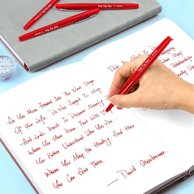 Lelix Felt Tip Pens, 40 Red Pack, 0.7mm Medium Point, Felt Tip Markers Pens for Journaling, Writing, Note Taking, Planner, Perfect for School Office and Art Supplies