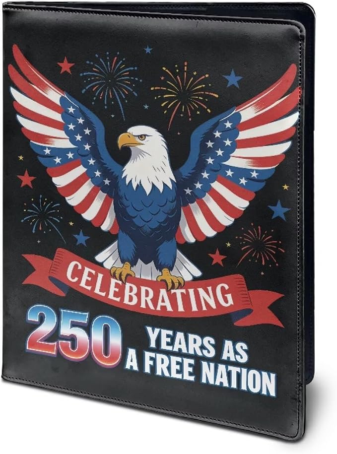 Dreaweet 250th Anniversary Portfolio Padfolio Organizer Binder with Clipboard,Patriotic Eagle Leather Business Interview Resume Document Holder Folder Planner Organizer for Office Conference Notepad
