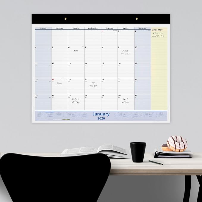 AT-A-GLANCE 2026 Desk Calendar, Monthly, Desk Pad, 22" x 17", Standard, QuickNotes (SK7000026)