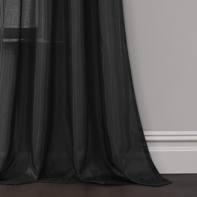 Lush Decor Night Sky Window Curtain Panel, Single 42"W x 84"L Black - Sequin Backdrop Curtain - Room Darkening Curtains For Bedroom - Glam Decor