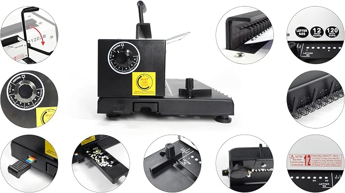 RAYSON TD1202R 3:1 Wire Binding Machine, 12-Sheet Punch, 120-Sheet Capacity | 32 round holes for Letter-size sheets; compatible with 3:1 wire, spiral coil, and click binding spines.