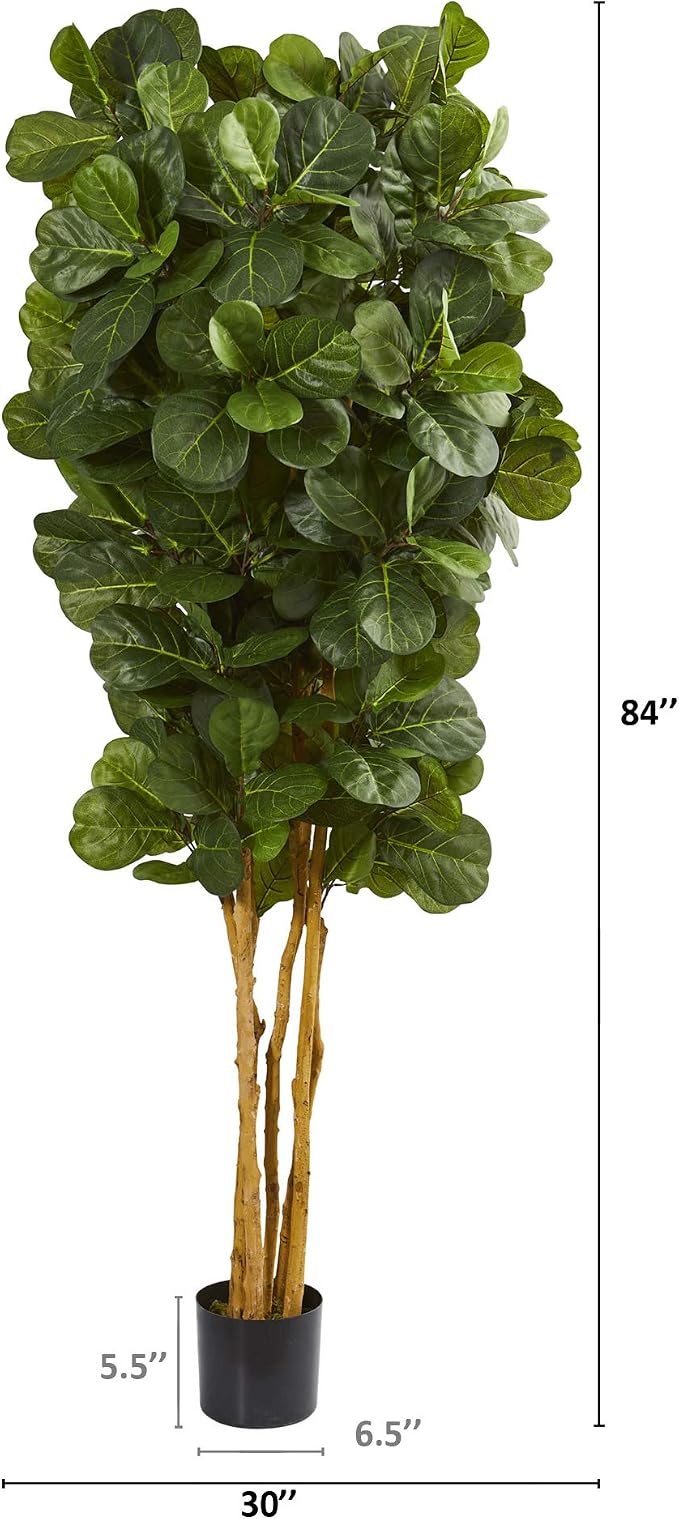 Nearly Natural 7 ft Artificial Fiddle Leaf Fig Tree with Nursery Pot | Lush Deep-Green Foliage, Maintenance-Free, Sturdy Nursery Pot, Ideal for Home or Office Decor